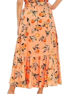 Loft Orange Print Tiered Cotton Skirt